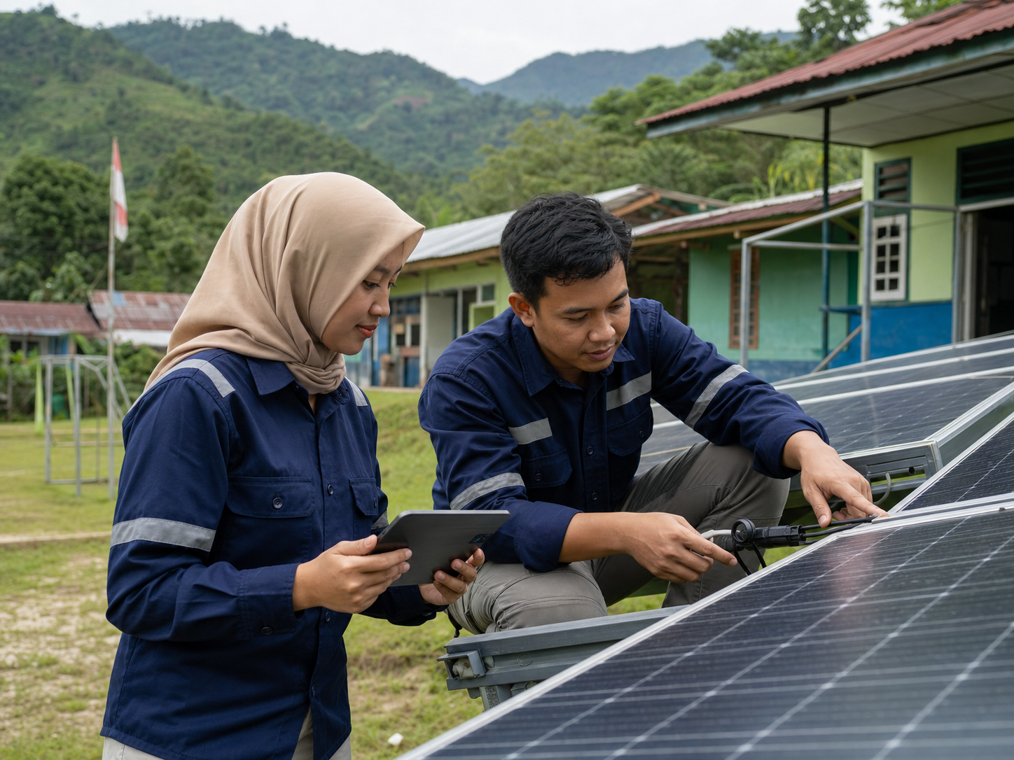 Tim lapangan meninjau program energi bersih